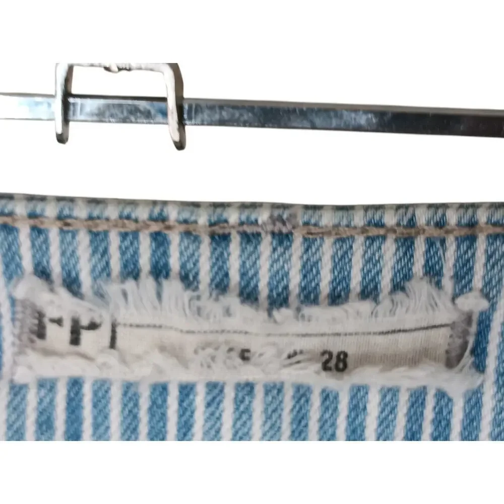 Free People Women’s Striped Patchwork Jeans Size 28 Blue White Distressed